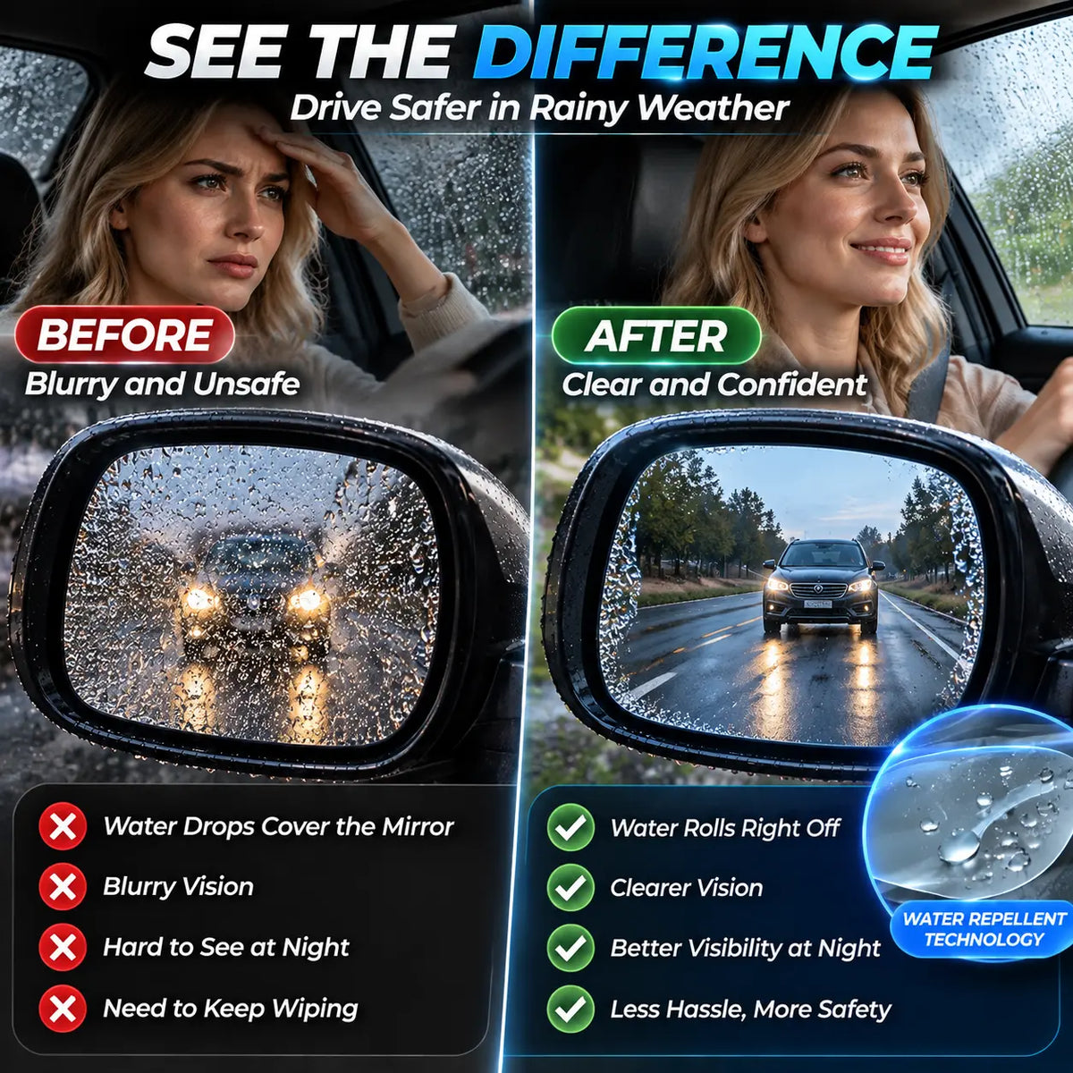 Rain-Repellent Side Mirror Film